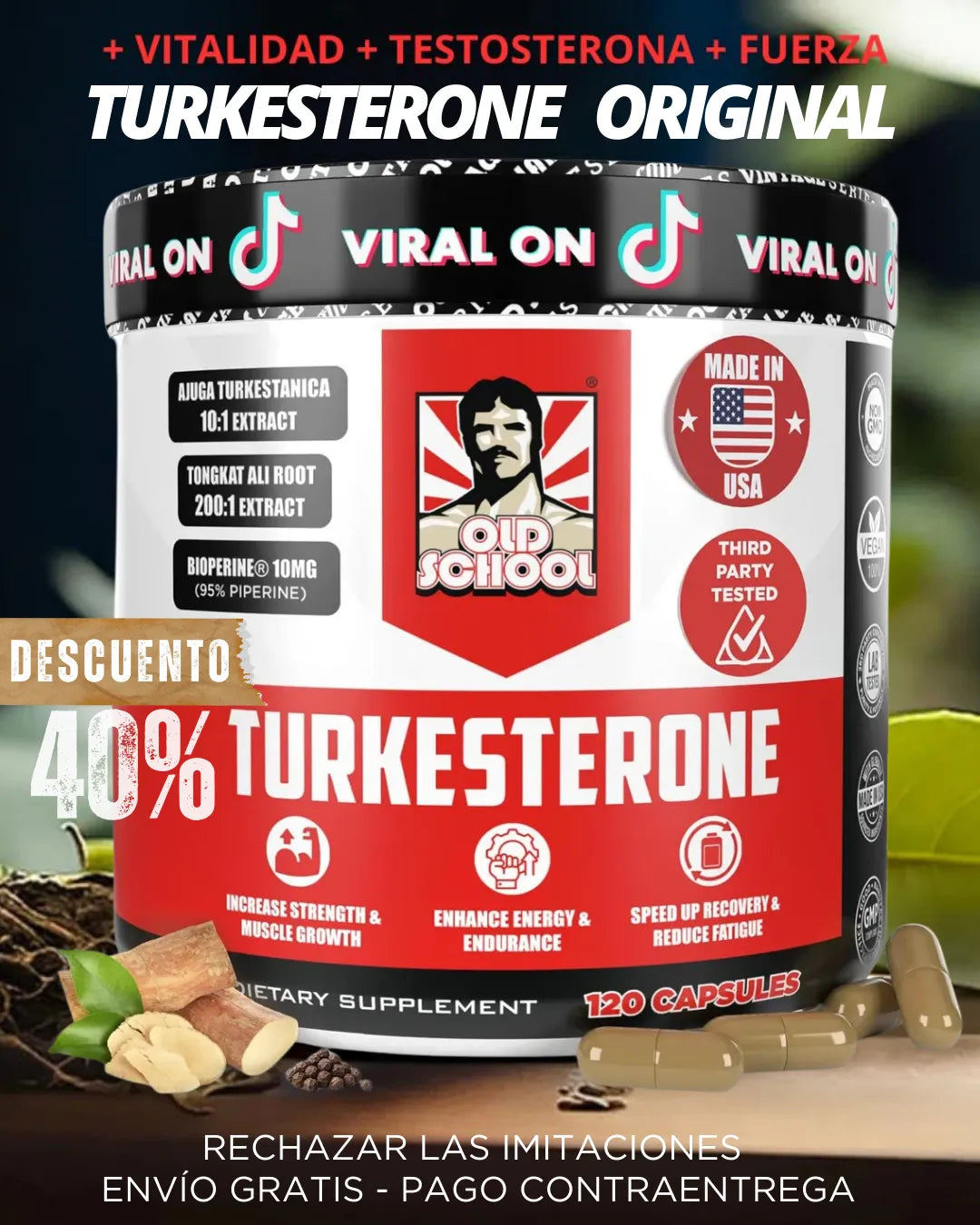 TURKESTERONE PRO OLD SCHOOL ORIGINAL - Potencia tu fuerza y Masculinidad.